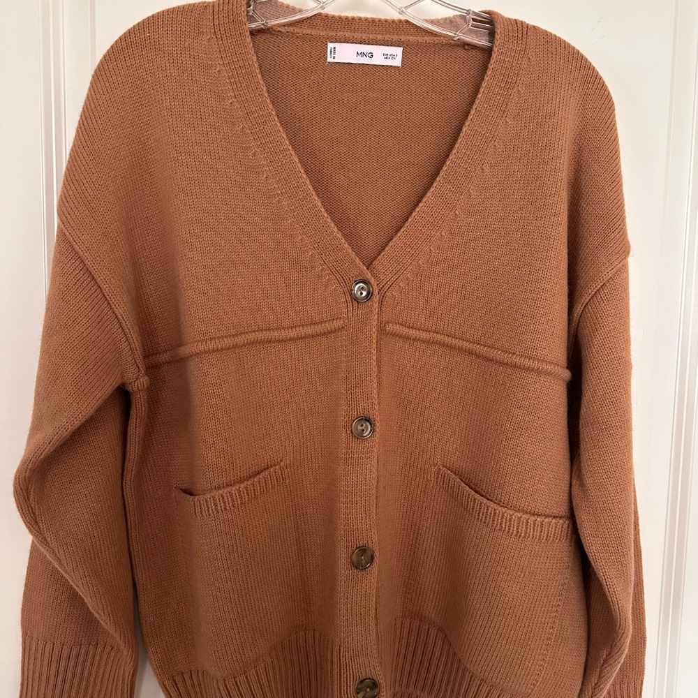 Mango Women's Camel/Tan V-Neck Button Front Cardigan